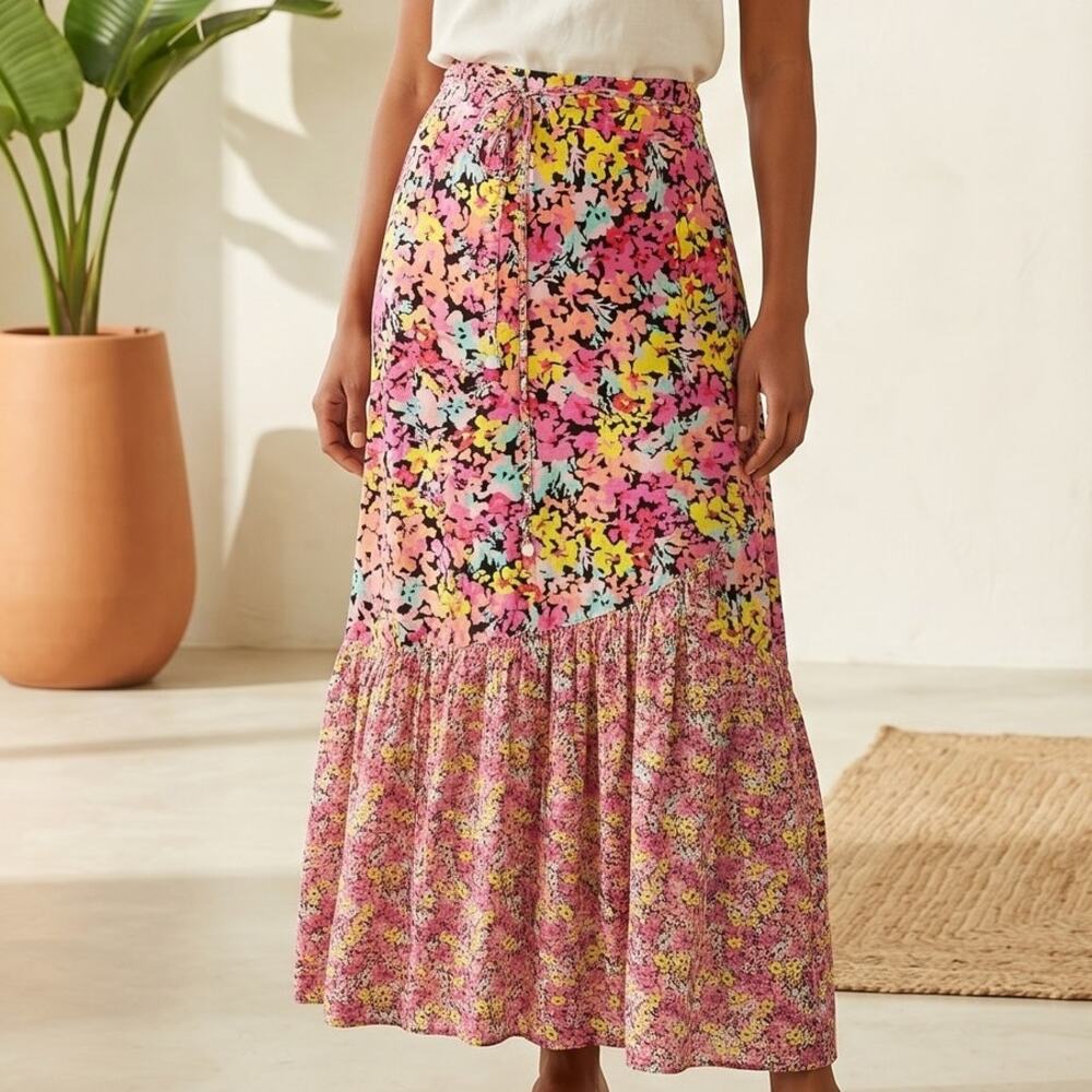 Maaji Pink Multi Floral Wrap Skirt Swim Cover Medium